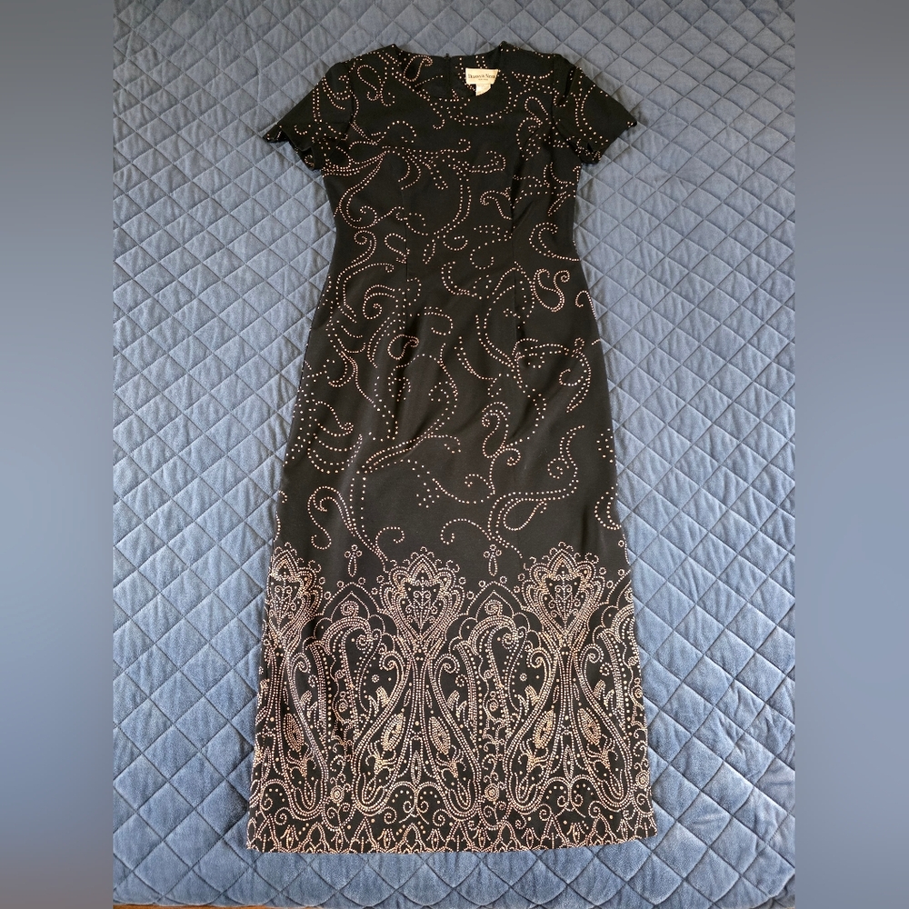 Vintage Danny & Nicole Black Maxi Dress with Gold Accents Sz 8